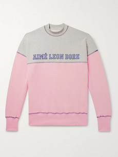 Aimé Leon Dore Logo-embroidered Colour-block Loopback Cotton-jersey Mock-neck Sweatshirt In Pink