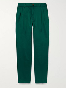 Aimé Leon Dore Tapered Pleated Cotton-twill Trousers In Green