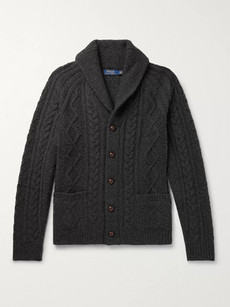 Polo Ralph Lauren Shawl-collar Cable-knit Wool And Cashmere-blend Cardigan In Black
