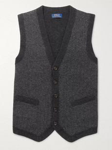 Polo Ralph Lauren Herringbone Lambswool Sweater Vest In Gray
