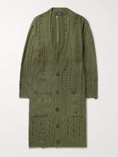Amiri Distressed Wool And Cashmere-blend Cardigan In Green