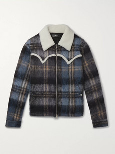 AMIRI SHEARLING-TRIMMED CHECKED MOHAIR-BLEND JACKET