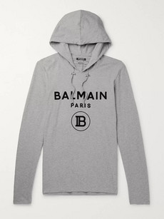 Balmain Logo-print Cotton-jersey Hoodie In Gray