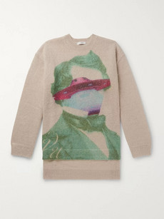 Valentino Oversized Printed Mohair-blend Sweater In Neutrals
