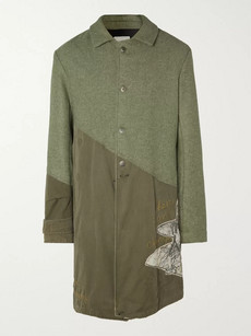 Greg Lauren Embroidered Appliquéd Panelled Wool-blend Coat In Green