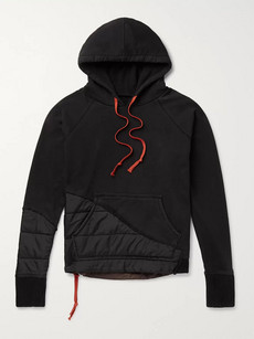 Greg Lauren Embroidered Panelled Jersey And Quilted Shell Hoodie In Black