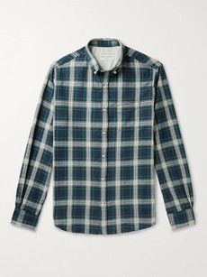 Officine Generale Button-down Collar Checked Cotton Shirt In Green