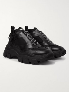 PRADA SUEDE AND RUBBER-TRIMMED LEATHER AND NYLON SNEAKERS