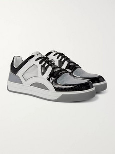 FENDI PATENT-LEATHER AND MESH SNEAKERS