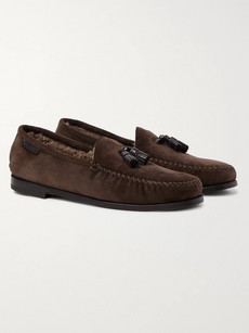 Tom Ford Barnet Shearling-lined Suede Tasseled Slippers In Brown
