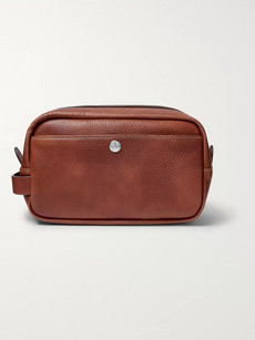 Brunello Cucinelli Full-grain Leather Wash Bag In Brown