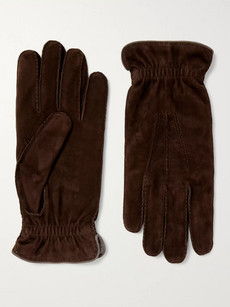 Brunello Cucinelli Wool-lined Suede Gloves In Brown