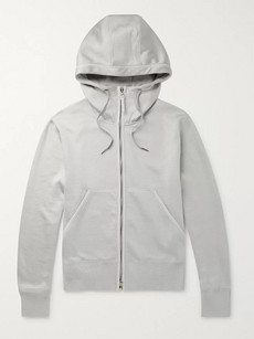 TOM FORD LEATHER-TRIMMED JERSEY ZIP-UP HOODIE