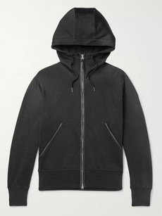 Tom Ford Leather-trimmed Jersey Zip-up Hoodie In Black