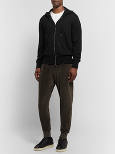 Tom Ford Slim-fit Cotton, Silk And Cashmere-blend Zip-up Hoodie In Black