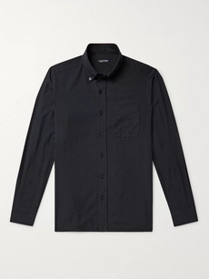 Tom Ford Slim-fit Button-down Collar Cotton And Cashmere-blend Shirt In Blue