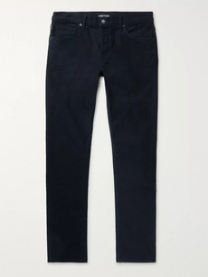 Tom Ford Navy Slim-fit Cotton-blend Moleskin Trousers In Blue
