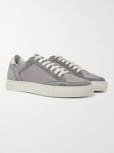 Brunello Cucinelli Leather-trimmed Suede And Ripstop Sneakers In Gray