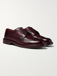 Brunello Cucinelli Polished-leather Longwing Brogues In Burgundy
