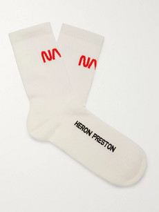 Heron Preston + Nasa Logo-jacquard Stretch Cotton-blend Socks In White