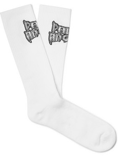 Palm Angels Logo-intarsia Cotton-blend Socks In White