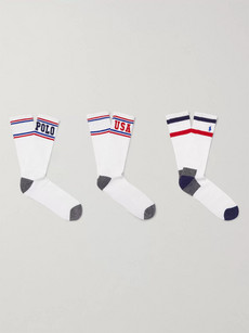 Polo Ralph Lauren Three-pack Striped Stretch Cotton-blend Socks In White