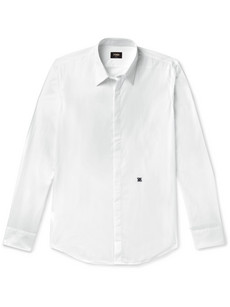 Fendi Slim-fit Logo-embroidered Cotton-poplin Shirt In White