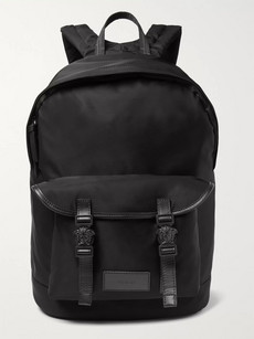 Versace Logo-appliquéd Leather-trimmed Nylon Backpack In Black