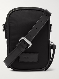 Versace Leather-trimmed Nylon Messenger Bag In Black