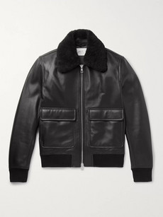 Mr P Shearling-trimmed Leather Bomber Jacket In Black
