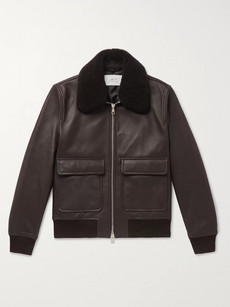 Mr P Shearling-trimmed Leather Bomber Jacket In Brown