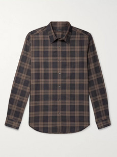 Theory Checked Cotton Shirt In Brown