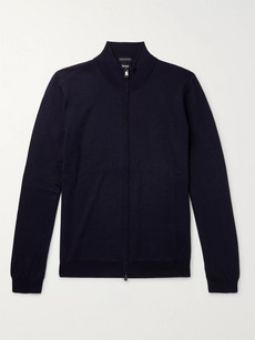 Hugo Boss Virgin Wool Zip-up Sweater In Dark Blue