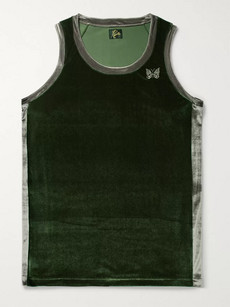 Needles Logo-embroidered Two-tone Velour Tank Top In Green