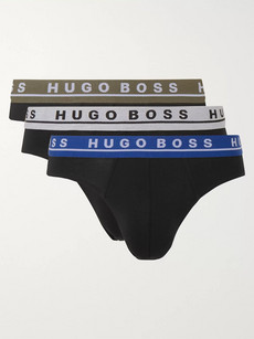 Hugo Boss Three-pack Stretch-cotton Briefs In Black