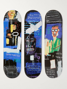 The Skateroom Jean-michel Basquiat Set Of Three Printed Wooden Skateboards In Blue