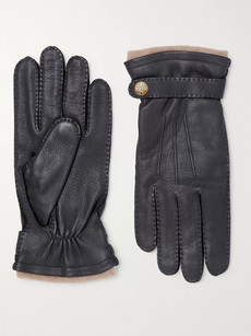 Dents Gloucester Cashmere-lined Full-grain Leather Gloves In Navy
