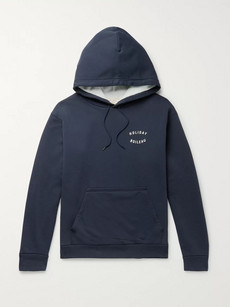 Holiday Boileau Logo-print Loopback Washed-cotton Jersey Hoodie In Blue