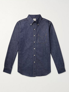 Orslow Button-down Collar Denim Shirt In Blue