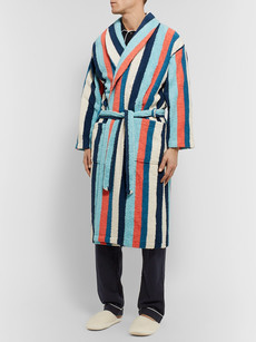 Desmond & Dempsey Striped Cotton-blend Terry Robe In Multi