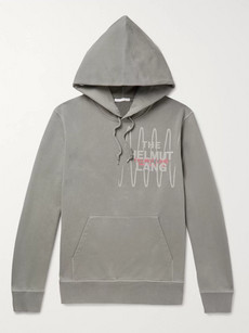 HELMUT LANG LOGO-EMBROIDERED PRINTED LOOPBACK COTTON-JERSEY HOODIE