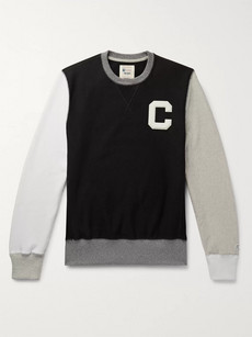 Champion Appliquéd Colour-block Loopback Cotton-jersey Sweatshirt In Black