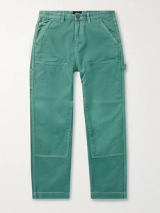 Stussy Wide-leg Garment-dyed Bull Denim Jeans In Green