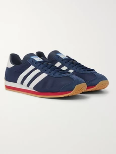 Adidas Originals Country Og Leather And Suede-trimmed Mesh Sneakers In Blue