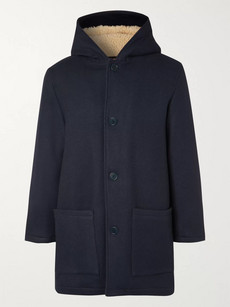 Ymc You Must Create Fleece-lined Virgin Wool-blend Hooded Coat In Blue
