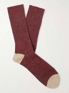 Anonymous Ism Colour-block Knitted Socks In Burgundy
