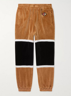BURBERRY COLOUR-BLOCK COTTON-BLEND VELOUR TRACK trousers