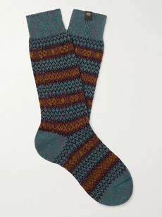 Purdey Fair Isle Wool-blend Jacquard Socks In Blue