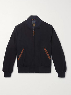 Golden Bear The Jackson Leather-trimmed Wool Bomber Jacket In Blue