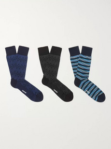 Missoni Three-pack Cotton-blend Jacquard Socks In Blue